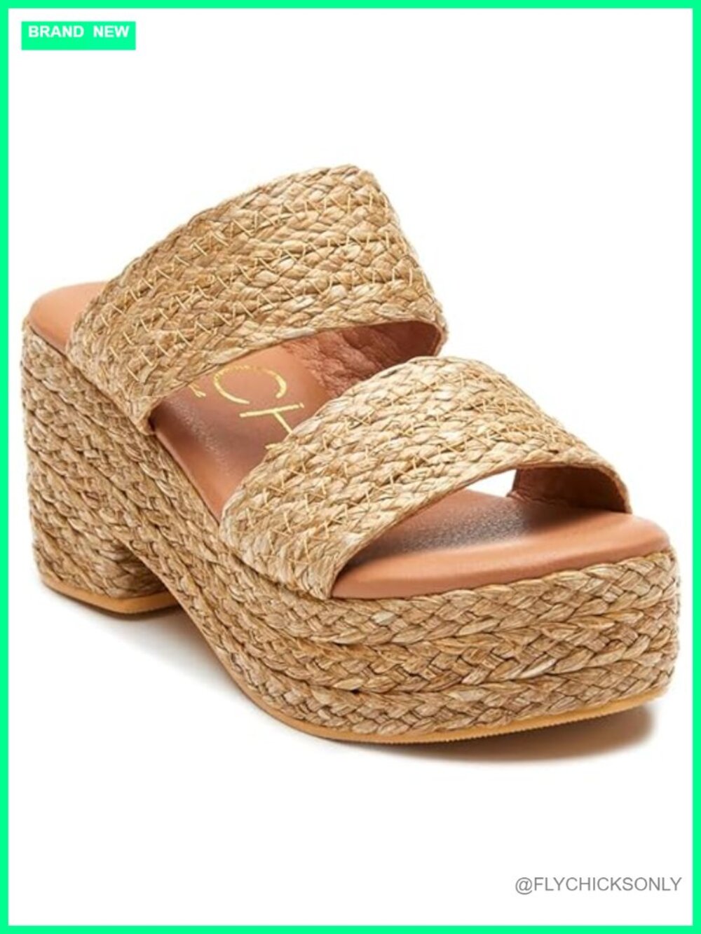 Womens Gem Platform Block Heel Sandals Woven Raffia Slide Boho Summer